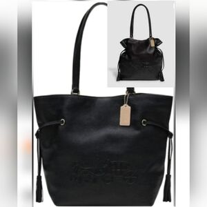 🔥NEW W/Tags COACH Andy In Black/Gold, Horse & Carriage Embossed Pebbled Leather